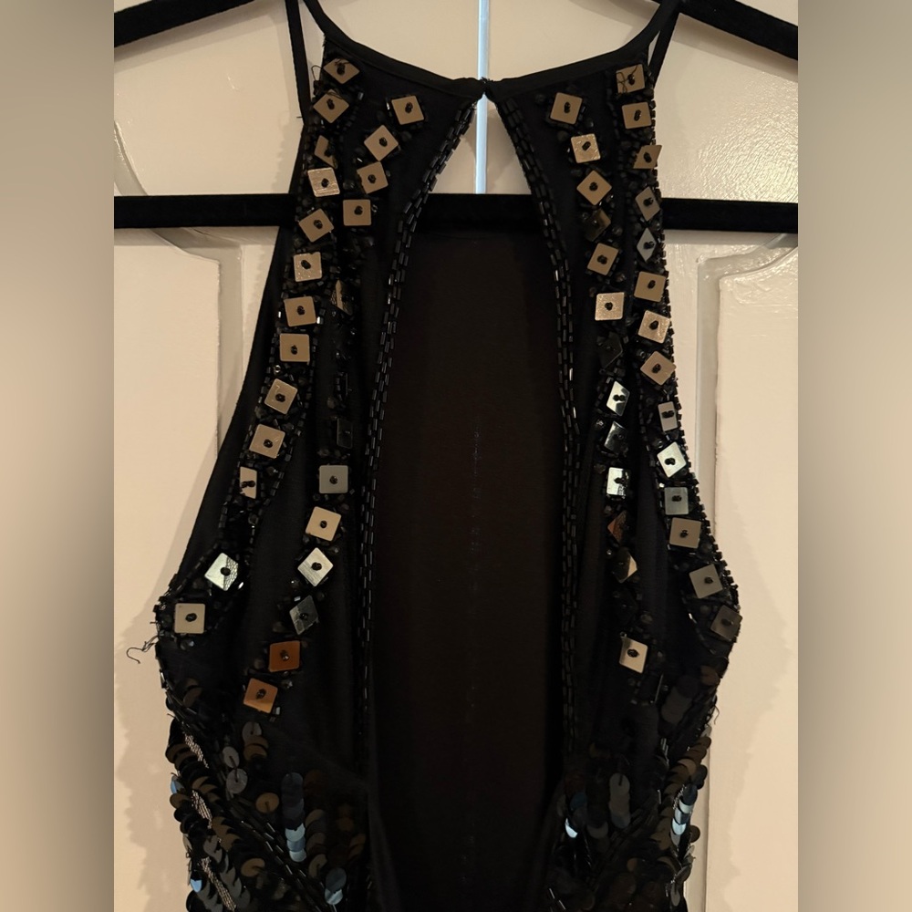Revolve Parker Jaden Beaded Sequin Open Back Little Black Cocktail Dress - Picture 9 of 17